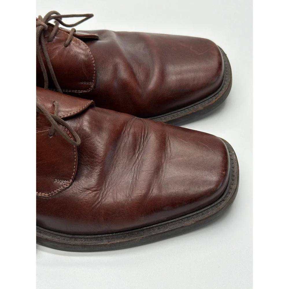 Johnston & Murphy Mens Brown Leather Square Toe Handcrafted Derby Shoes Size 9.5